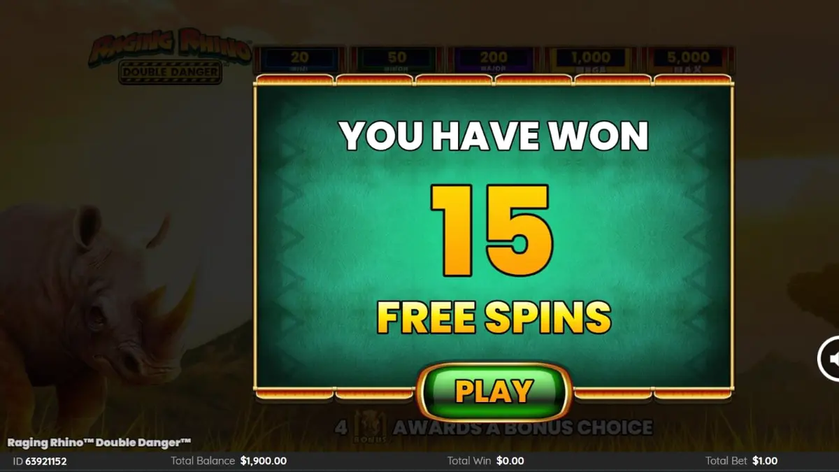 Raging Rhino Double Danger slot gameplay featuring African savannah theme